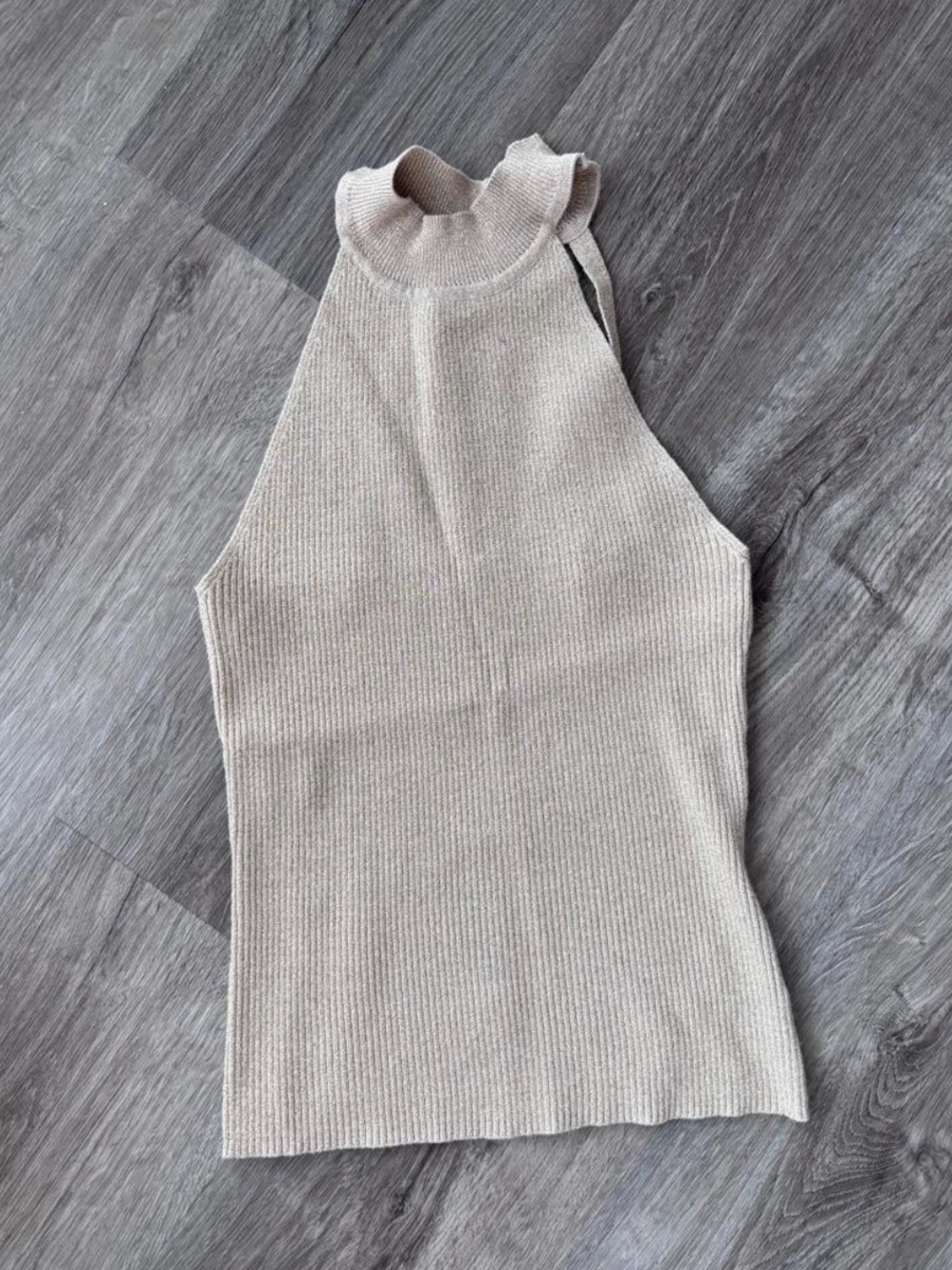 Sleeveless Mock Neck Knit Tank Top - Gold